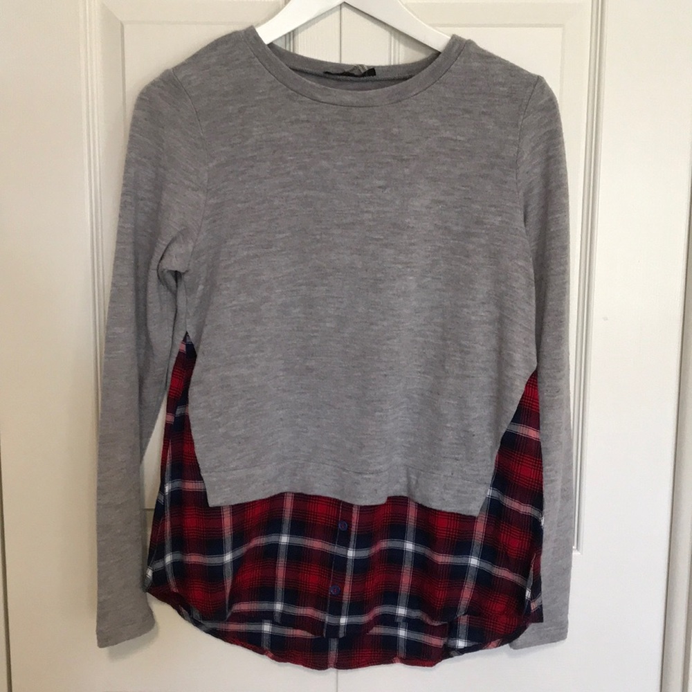 THML Grey Sweater with Flannel Detail